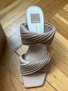 Dolce Vita Taupe Braided Double-Strap open toe sandal Slide Mule